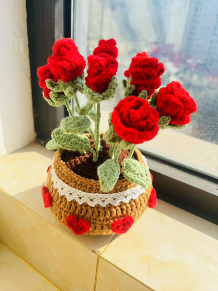 Handmade Crocheted Rose Bouquet Decoration